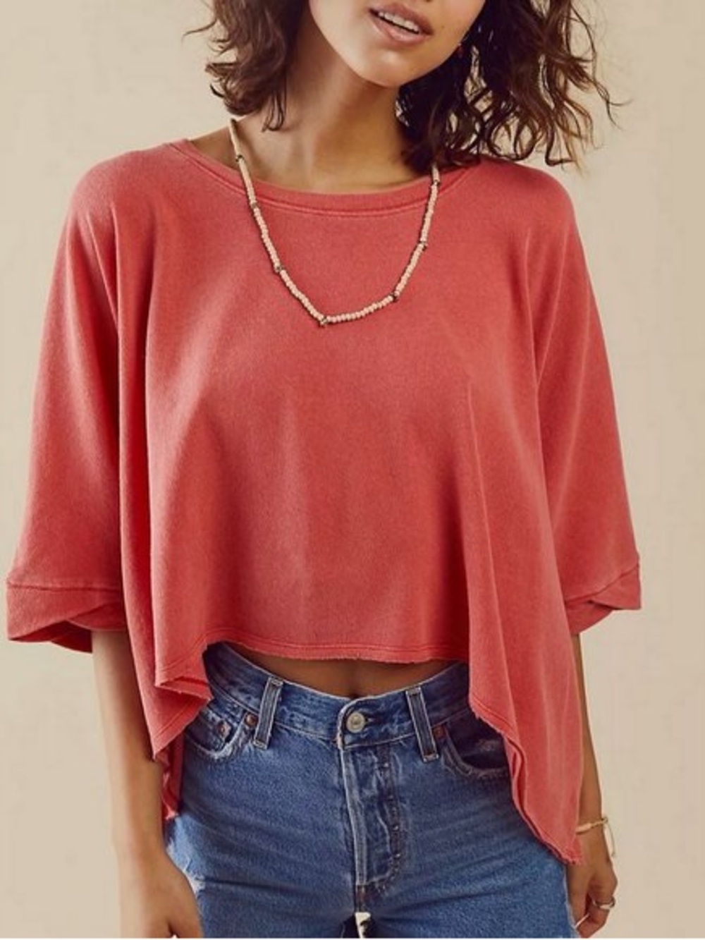 Free People Washed Red Boxy Crop Tee- Size M